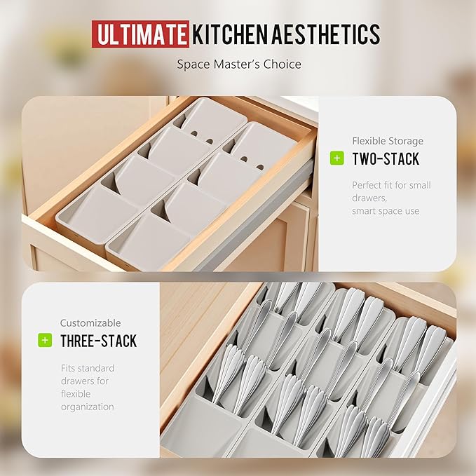 Li & Zhao Silverware Organizer for Drawer - Utensil Drawer Organizer Compact Utensil Organizer Silverware Tray Cutlery Organizer Spoon Drawer Kitchen for Kitchen, Office, Bathroom, Living room
