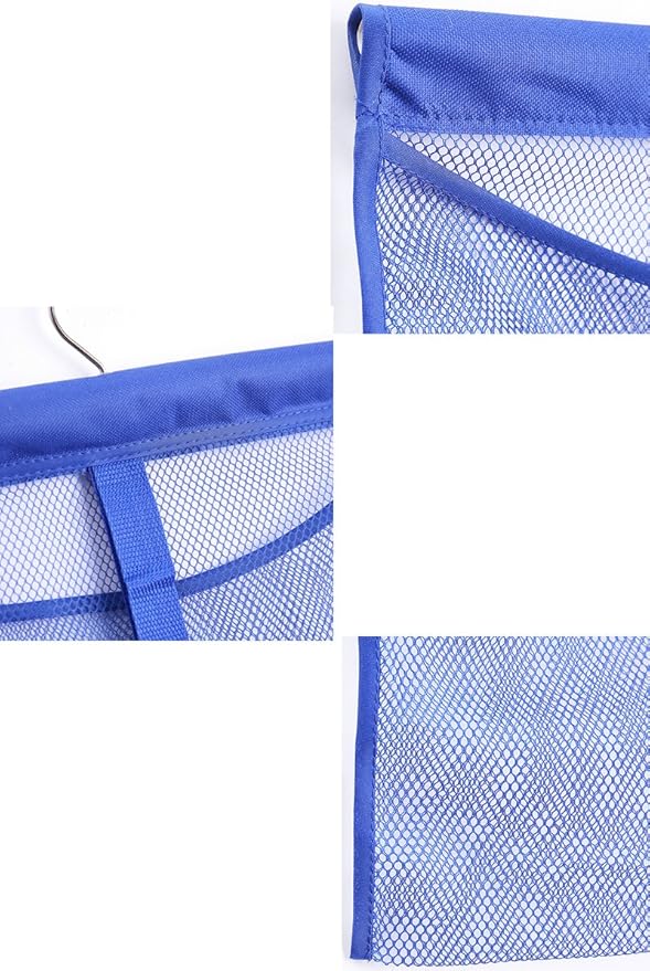 ALYER Hanging Mesh Shower Pockets for 34oz/1000ml Shampoo and Conditioner,Colorful Bath Toy organizer,Hanging Tandem Type Closet Accessories Storage Bag,Blue