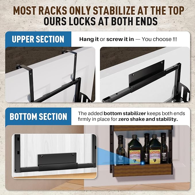 8-Tier Over The Door Pantry Organizer | Spice Rack Wall Mount with No-Shake Design, Adjustable Baskets | Hanging Seasoning Shelves, Storage Organization for Kitchen Cabinet & Closet