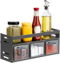 Kitchen Spice Rack, Kitchen Organizer and Storage Rack with 3 Spoons, Spice Organization for Cabinets Punch-free Wall/Countertop Home Decor Multifunctional Double Layer 3 Grid Condiment Rack, Gray