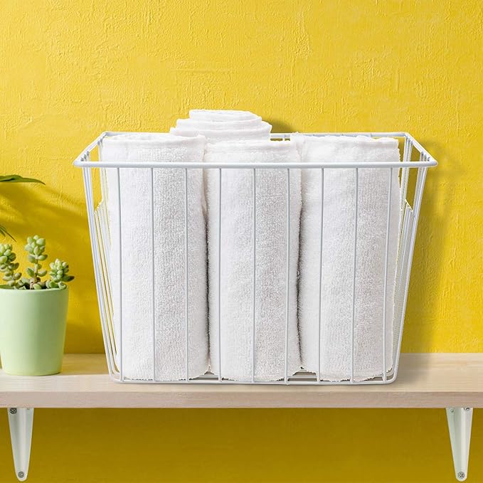 6 Pack Wire Storage Baskets for Organizing, Freezer Organizer Bins, Pantry Organization Bins Cabinets - Metal Basket Kitchen, Laundry, Fridge, Bathroom Countertop Organizer, Pearl White