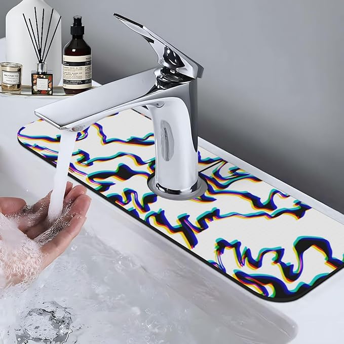 Faucet Draining Mat For Kitchen Sink, Black Line Phantom Diatom Mud Absorbent Drain Pad For Bathroom Kitchen Sink Splash Guard Drying Mat