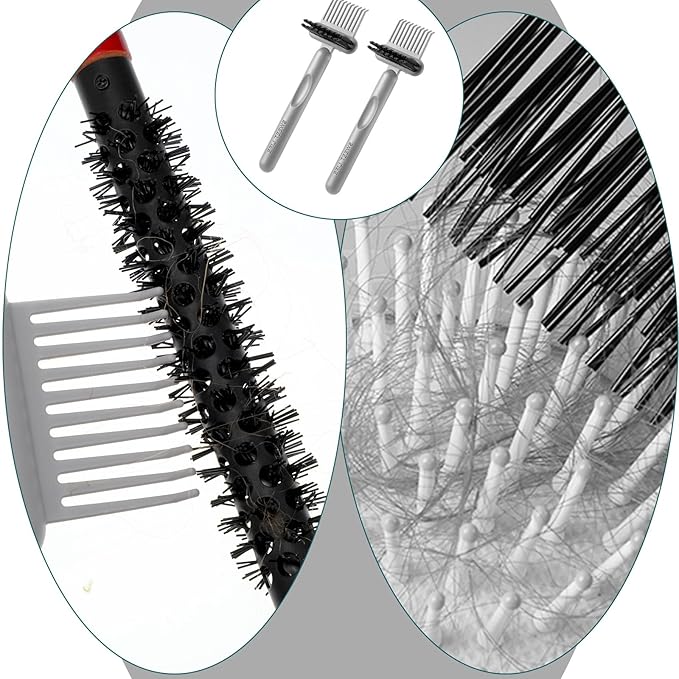 2Pcs 2-in-1 Hair Brush Cleaner & Remover Tool Brush Cleaning Tool Comb Cleaner Effective Hairbrush Cleaner Hair Brush Remover Rake for Man Woman Home Travel Salon Removing Hair Dust (Grey)