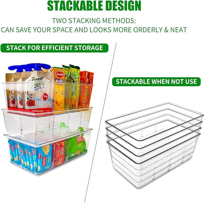 3 Pack Pantry Organizers,Clear Plastic Organizer Bins for Kitchen,Fridge,Drawer Organization and Storage, 4 compartment Snack Containers for Spice Packets,Tea bag