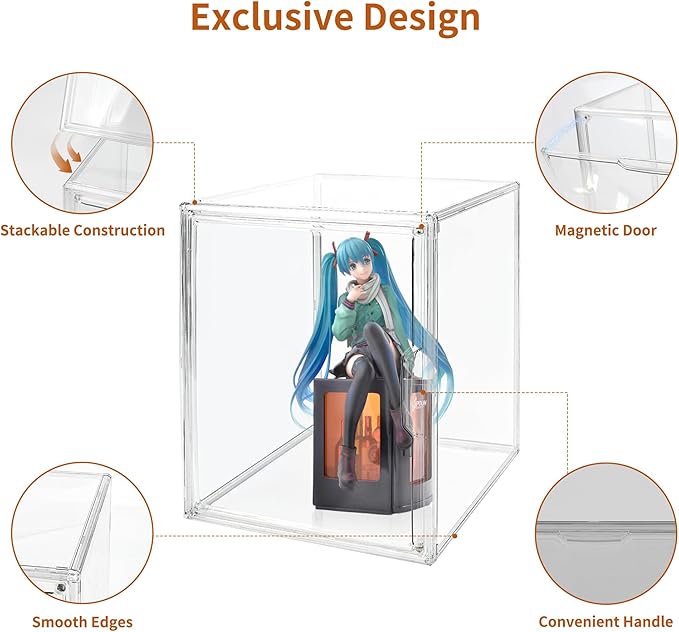 Clear Acrylic Display Case with Magnetic Lid-Dustproof Plastic Book Storage box,Clear Box,Purse Storage Organizer,Action Figure Display Case,Acrylic Sneaker Shoe Box(2 Pack)