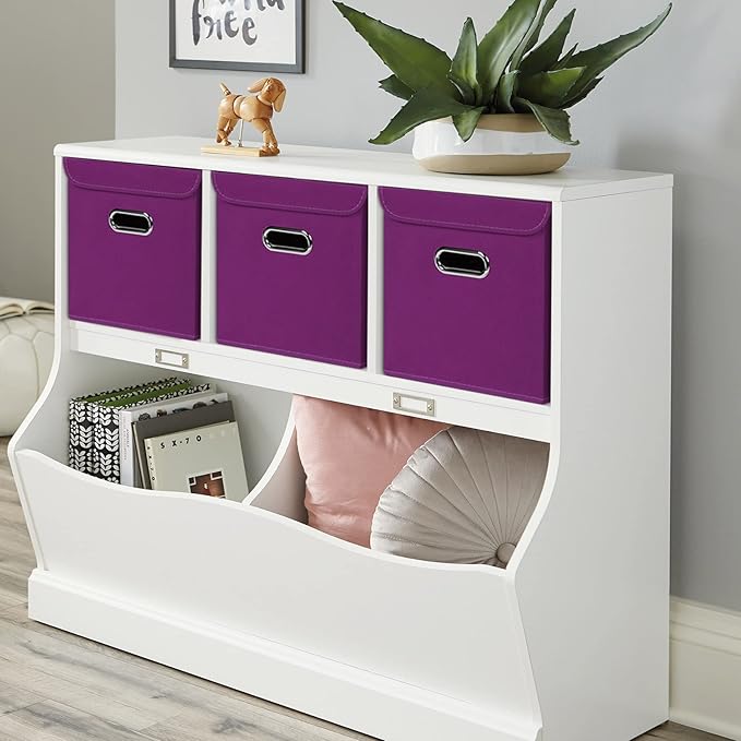 Closet Organizers Fabric Storage Bins With Lids Collapsible Cube Storage Organizer Basket With Handles,Storage Boxes for Clothes Storage,Office,Laundry,Shelves,6 Pack,（Purple）