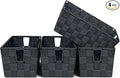 homyfort Storage Baskets for Organizing, Woven Organizer Baskets for Shelves, Small Strap Shelf Baskets for Bathroom Storage, Grey, Set of 4