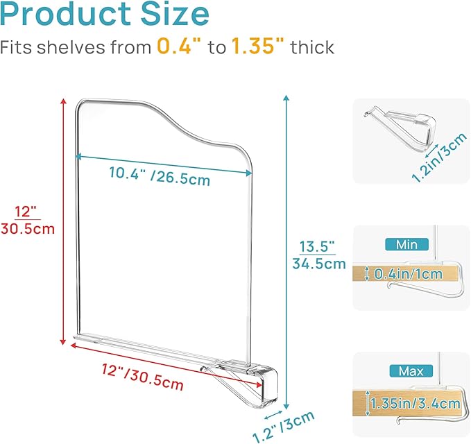 Vtopmart 12 Pack 12in Height Shelf Dividers for Closet Organization, Clear Plastic Closet Shelf Dividers of Upgrade 12in for Maximizing Vertical Space Storage, Organizing Sweater, Jeans, Shirts, Bags
