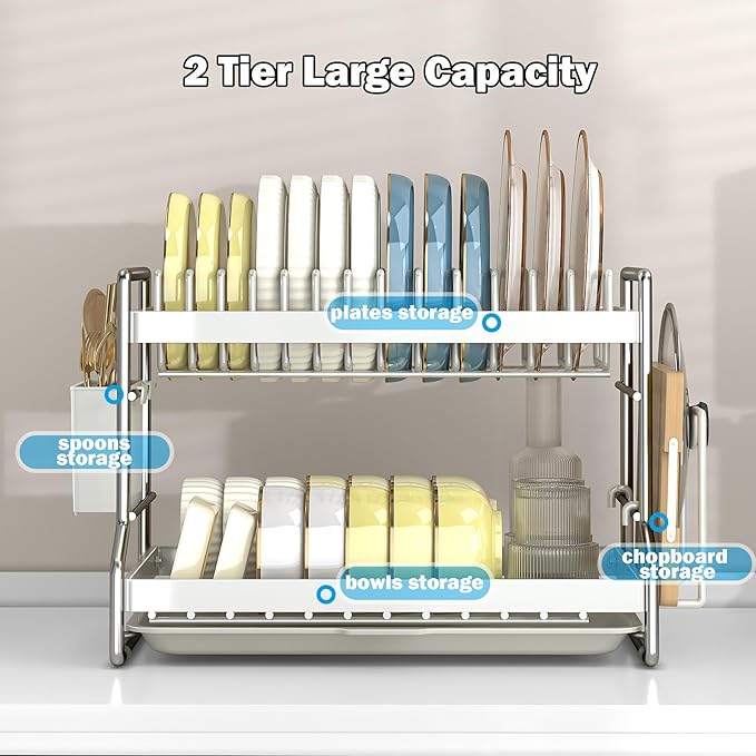 2 Tier Dish Drying Rack Dishes Organizer Rack Double Decker for Kitchen Counter