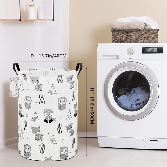 FANKANG Storage Basket, Nursery Hamper Canvas Laundry Basket Foldable with Waterproof PE Coating Large Storage Baskets for Kids Boys and Girls, Office, Bedroom, Clothes,Toys(Animal)
