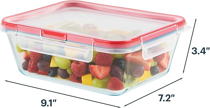 Pyrex Freshlock Glass Food Storage Container, Airtight & Leakproof Plastic Locking Lids, Freezer Dishwasher Microwave Safe, 8 Cup