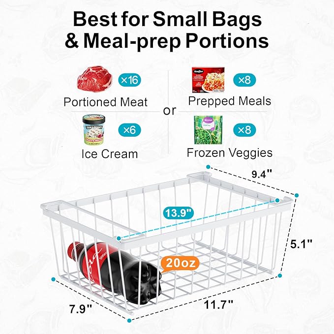 iSPECLE Freezer Organizer Bins - 4 Pack Stackable Chest Freezer Organizer for 5 Cu Ft Deep Freezer Sort Frozen Food, Deep Freezer Organizer Bins Easy to Get Food from Bottom without Digging, White
