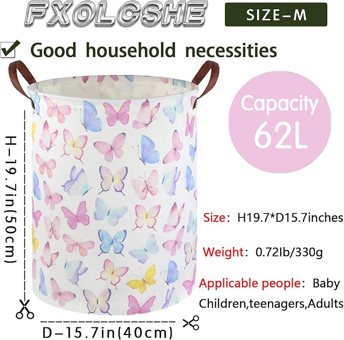 Butterfly Laundry Basket Girls Hamper,Baby Nursery Clothes Hamper,Foldable Waterproof Large Storage Baskets for Girls Bedroom,Butterfly Room Decor,Gift Baskets(Colorful butterfly)