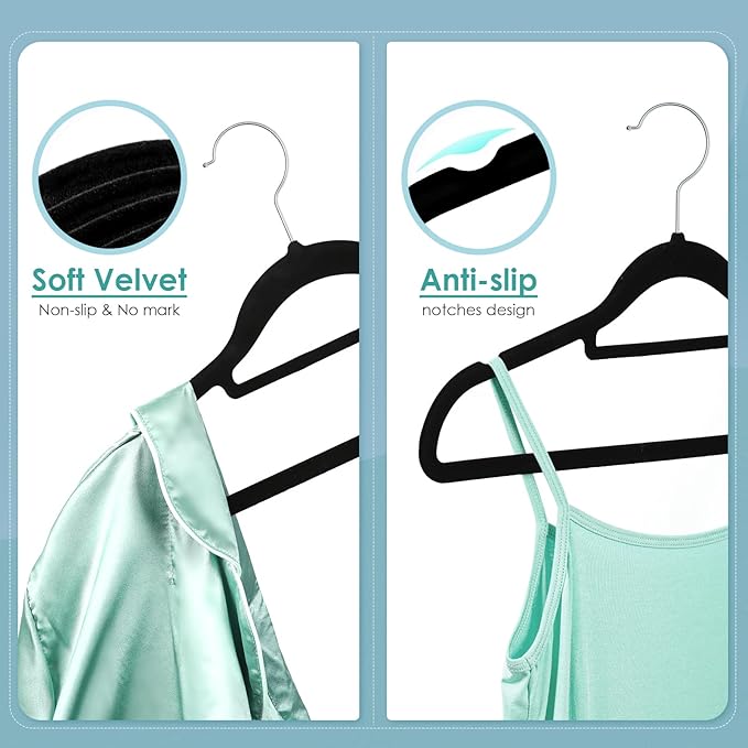 Velvet Hangers Non Slip Felt Hangers, 30 Pack Black Velvet Clothes Hangers Space Saving Slim with 360 Degree Swivel Hook for Suits Coats, Jackets, Pants, and Dress Clothes