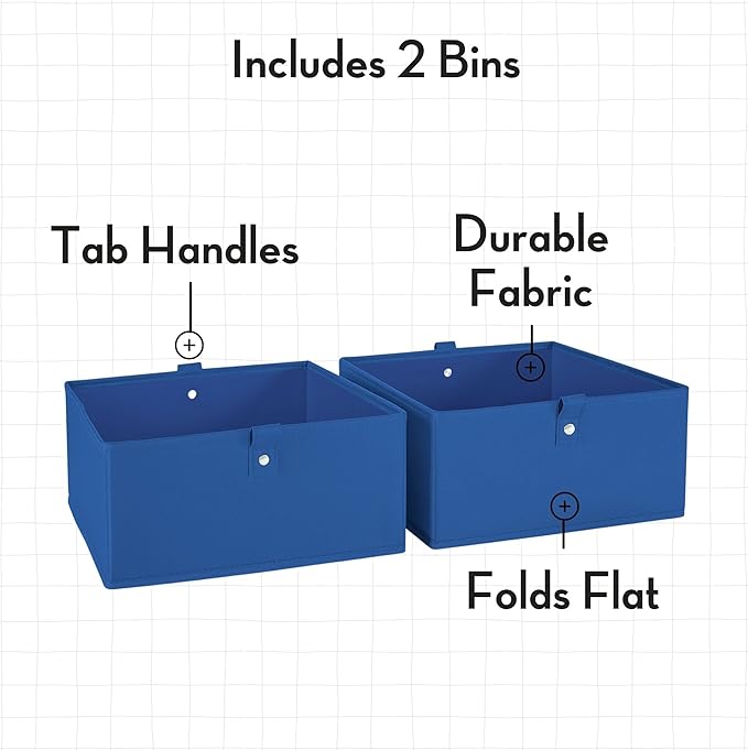 RiverRidge Kids 2pc Folding Storage Bins Set - 10.5” Bin Organizers with Handles - Blue Closet Organizer and Storage for Toys, Games, Shoes - Foldable Cube Storage Organizer Bins for Playroom, Nursery