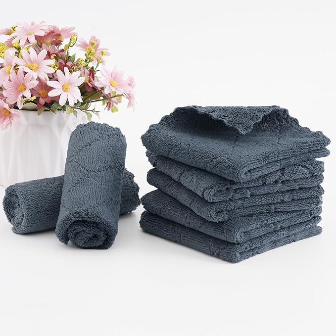 Homaxy 12 Pack Kitchen Dish Cloths (10 x 10 Inches, Dark Grey), Super Soft and Absorbent Coral Velvet Dish Towels, Nonstick Oil Fast Drying Microfiber Cleaning Cloth, No Lint Household Dishcloths