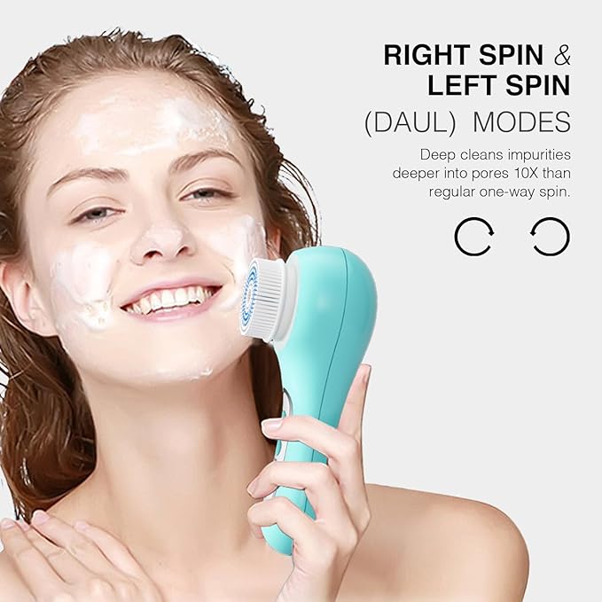 Electric Facial Cleansing Brush, 2-Way Rotating Face Scrubber for Daily & Deep Cleaning, 3 Modes, 5 Brush Heads, Rechargeable, IPX7 Waterproof for All Skin Types