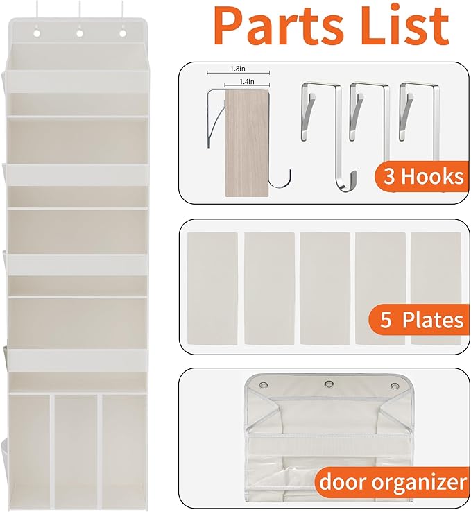 5-Tier Over The Door Organizer with 10 Mesh Pockets | Large Capacity Hanging Closet Storage for Baby Diapers, Toys, Nursery& Newborn Essentials (Beige)