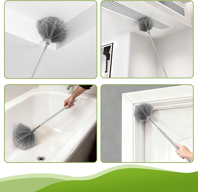 11-in-1 100-Inch Extendable Duster Kit – Reusable Blue Fan Duster, Cobweb Brush Flat Gap Cleaner (No Ladder Needed) for High Ceilings, Fans & Home Cleaning