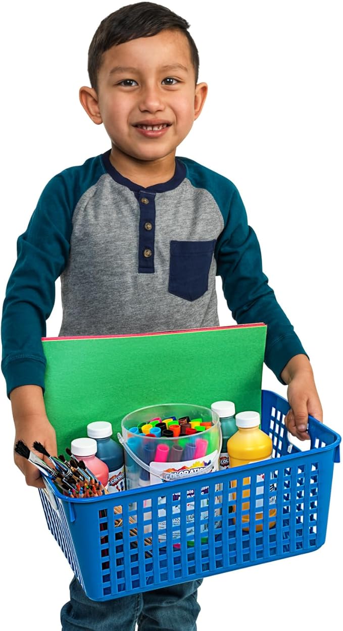 Really Good Stuff Plastic Storage Baskets with Handles, Bins for Books & Supplies, Organize Classroom & Home, 13” x 10”, Rainbow Colors 6 pk