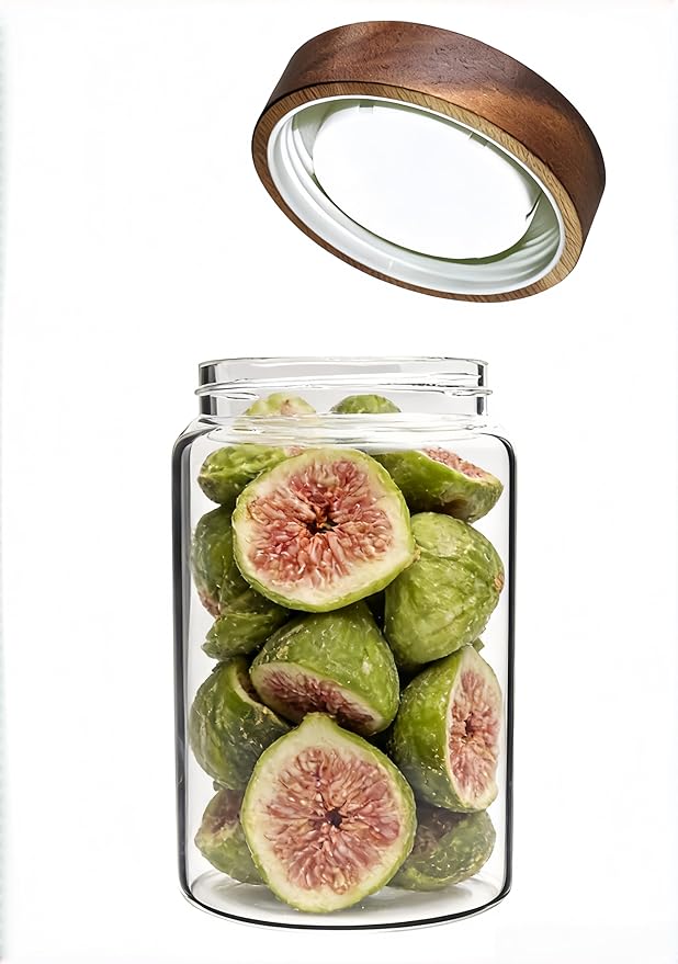 Patoper Glass Coffee Jars Spice Jar Round Storage Canister with Wooden Lid Clear Glass Food Jar for Pantry Sugar Tea Coffee Bean Spice Nuts Cookies Bath Salts (900ml/30oz-1 pack)