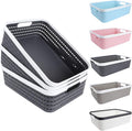 CertBuy 3 Pack Plastic Storage Baskets 14 x 10 x 4.5 Inch, Large Weave Storage Bins with Handle for Cabinet, Shelf, Kitchen, Bedroom, Bathroom and office – Dark Grey