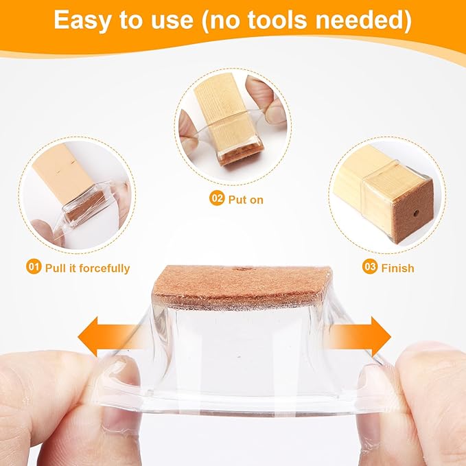 CHUNZEXI 24 Pack Square Chair Leg Floor Protectors for Hardwood Floors, Silicone Felt Covers Pads Caps, Protect Wood Furniture Feet Floors Noise Reduce and Scratch (Square Small & Clear)