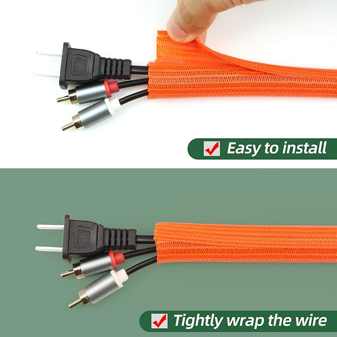 Split Wire Loom Tubing, Cable Protector Sleeve, Braided Cable Management for TV/Computer/Home Theater/Engine Bay, Cord Protectors from Pets No Chew (Orange, 3/4"-25ft)