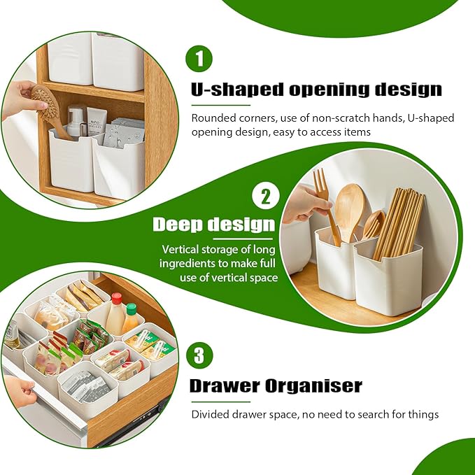 6 Pack Refrigerator Organizer Box, Plastic Refrigerator Side Door Storage Containers, Space-Saving Organizer Bins for Refrige, Refrige Drawers for Fruit and Vegetable (White,S×6)