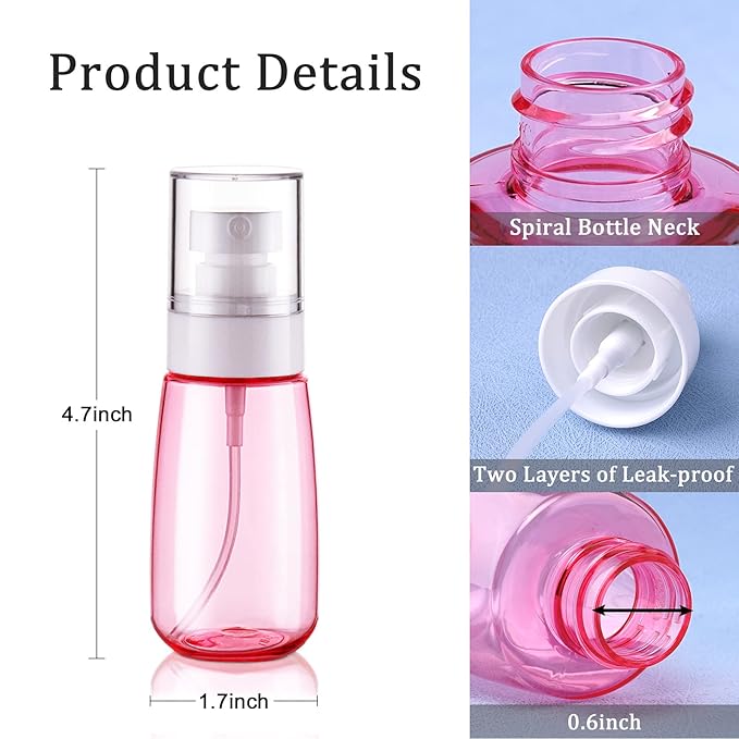 Cosywell Fine Mist Spray Bottles TSA Approved 2oz 60ml 4 Pack Leak Proof Fine Mist Spray Bottles Empty Plastic Refillable Mist Sprayer for Perfume Essential Oils Toners Rose Water Cosmetics(4Colors)