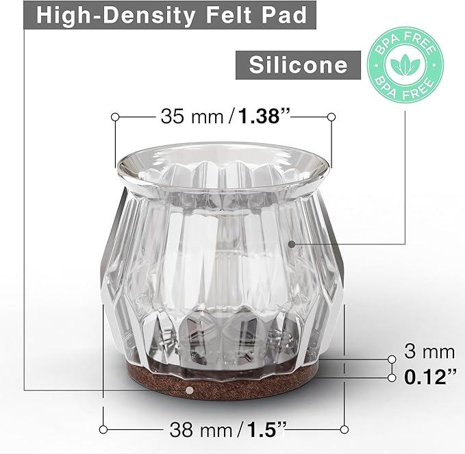 16 PCS Chair Leg Floor Protectors with Felt Pads X-Protector - 1.4" - 1.8" - Furniture Pads for Hardwood Floors - Clear Chair Pads - Floor Protectors for Chairs - Brown Chair Leg Covers!