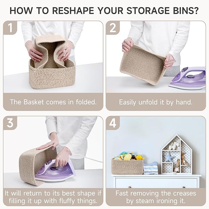 3-Pack Storage Baskets for Organizing | Woven Shelf Toy Basket | Rope Baskets for Gifts Empty | Closet Organizer Bins with Handles | Cube Decorative Box | 13.7×7.1×6.7” | Mixed brown