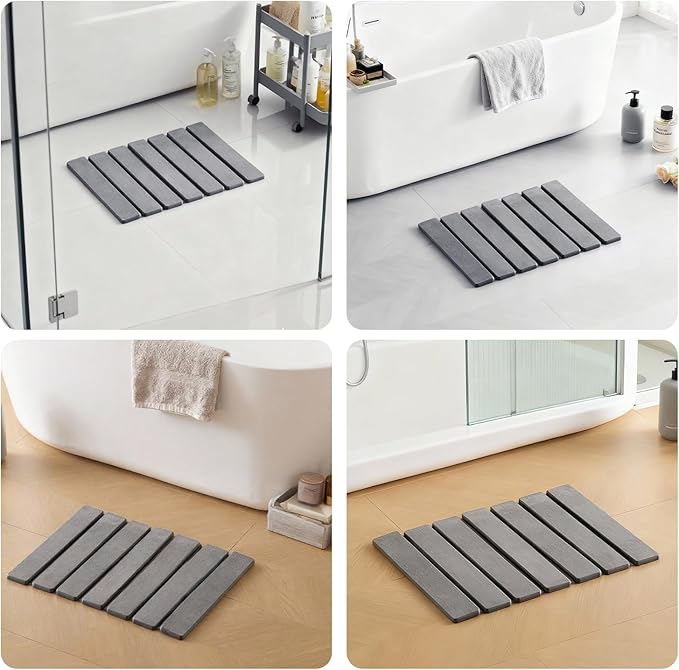 ODE TO ORDER 15.76 Inch Super Absorbent Diatomaceous Earth Mat for Bathroom, Dark Grey Easy Clean Rollable Foldable Stone Bath Mat, Non-Slip Quick Dry Shower Mat for Kitchen, Outdoor Use