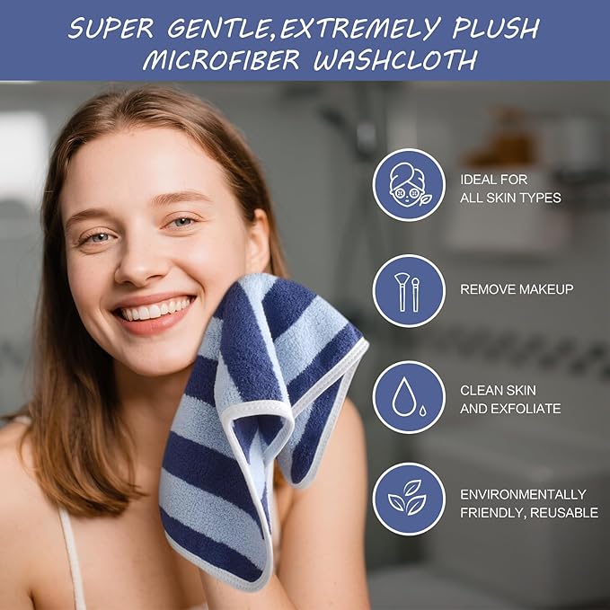 SINLAND Microfiber Facial Cloths Fast Drying Washcloth 12inch x 12inch Absorbent Face Wash Cloth Soft Makeup Remover Cloths