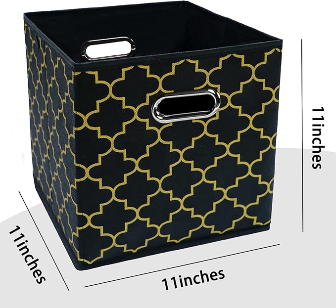 Black Foldable Storage Cubes Bins , Fabric Storage Box Cubes Organizer Baskets with Dual Handles for Home Organizer Black Gold