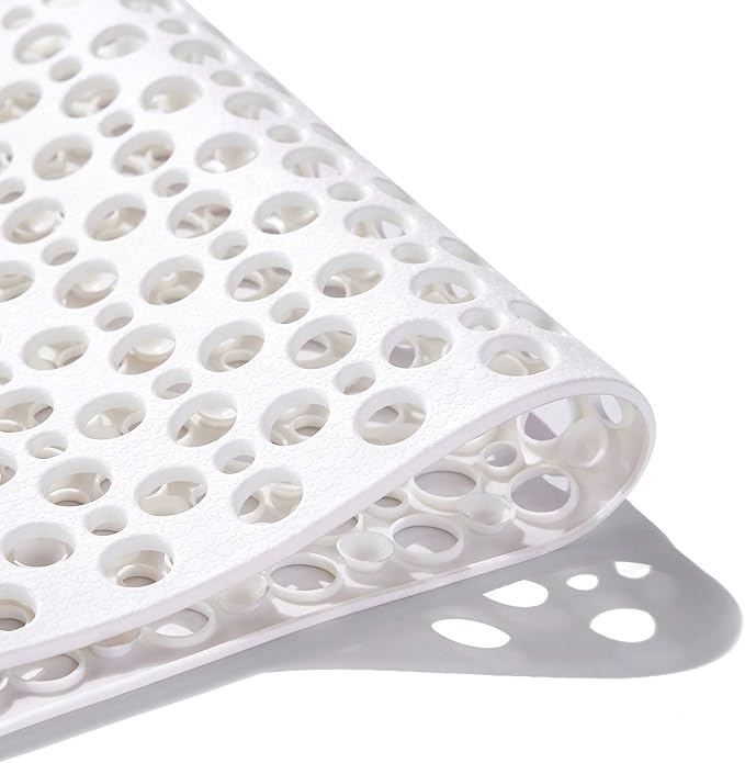 Mantto Nonslip Bath Tub Shower Mat with Suction Cups, Extra Soft TPE Bath Mat for Kids, Bathtub Bathroom Mats, Machine Washable, Smooth/Non-Textured Tubs Only, 35L x 16W Inch(White)