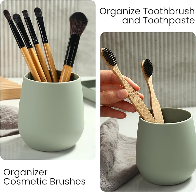 Bathroom Accessories Set, Modern 3 Pcs Bathroom Essentials - Soap Dispenser, Toothbrush Holder & Tray, Countertop Vanity Organizer (Green)