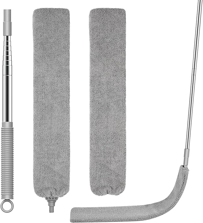 SetSail Dusters for Cleaning Retractable Gap Duster with Extension Pole 81-inch Long Handle Cleaning Tools Flat Dust Cleaner with 2 Microfiber Dusting Cloths for Under Appliances Furniture Fridge