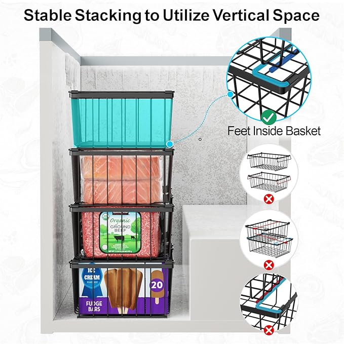 iSPECLE Freezer Organizer Bins - For 5 Cu.Ft Deep Freezer with 4 Pack Chest Freezer Organizer and Inventory List Board Track Food, Stackable to Maximize Vertical Space, Easy Access without Digging