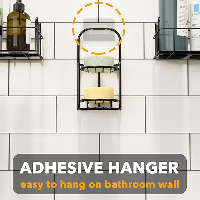 SpaceAid 2 Tier Shampoo Bar Holder for Shower, Self Draining Soap Bar Holders Caddy for Bathroom Wall and Kitchen Sink, Shampoo Bar Dish Rack, Stainless Steel Bar Soap Holder (Black)