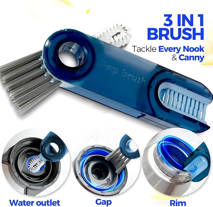 Holikme 6 Pack Bottle Brush Set, 14" Long Handle Stainless Steel Bottle Cleaner Brush, 3 Straw Brushes, 3-in-1 Bottle Cleaning Brush for Water Bottle, Baby Bottle, Blue&White