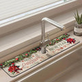Chrismas Sink Splash Guard Faucet Mat Cute Christmas Absorbent Fast Drying Mat Sink Gadgets Splash Guard Behind Faucet Drip Catcher for Kitchen Bathroom 23.5"X5.5"