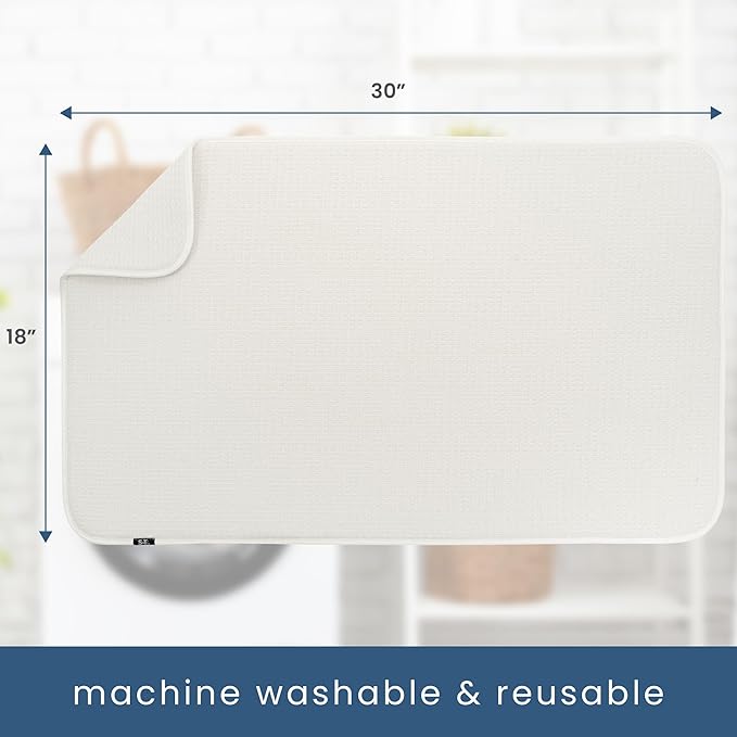 S&T INC. Dish Drying Mat Jumbo, 18” x 30”, Absorbent Microfiber Kitchen Counter Mat, Dish Drying Pad for Dishes, Utensils, Pots and Pans, Jumbo, Cream