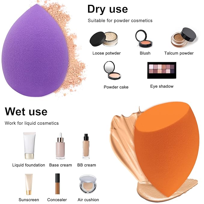 12 Pieces Professional Makeup Sponge Set,Latex Free Flawless Soft Setting Face Puffs,Multicolor Makeup Blending Sponge Cosmetic Applicator for Powder,Liquid,Facial Makeup Tools