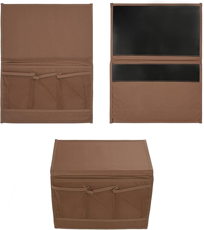 Surblue Bedside Caddy 4 Pockets Bedside Storage Organizer for TV Remote Control Phone Glasses Magazine (Coffee)