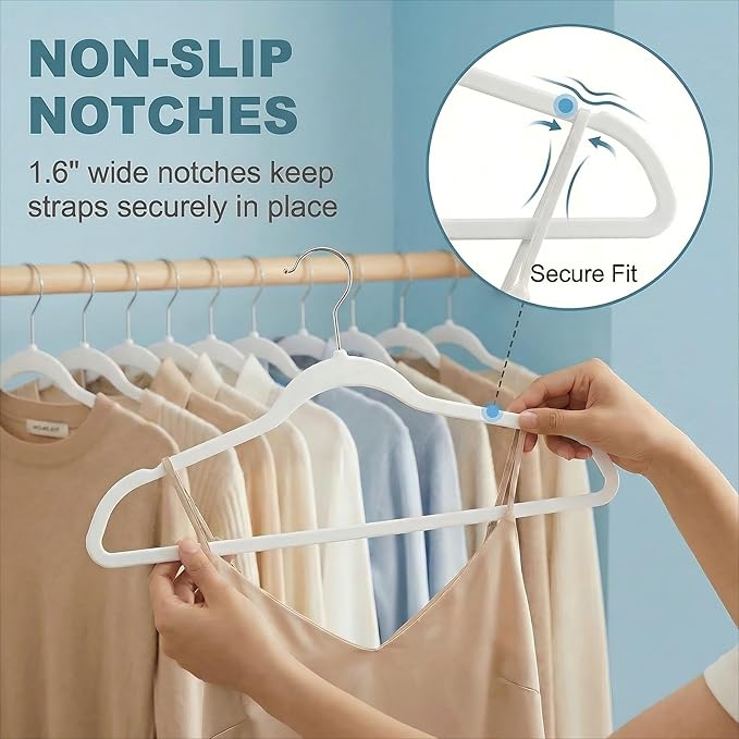HOUSE DAY Ivory Plastic Hangers 100 Pack - Heavy Duty Non-Velvet Hanger with 360° Swivel Hook & Non Slip Notches - Slim Space Saving Clothes Hangers, Durable Closet Organizers for Coats Shirts Dresses