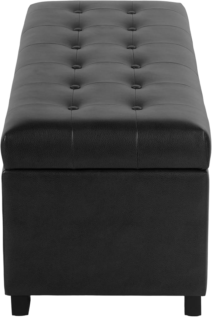 Spatial Order Large Tufted Storage Bench - Black Faux Leather
