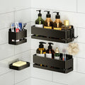 YESENT Bathroom Shower Caddy (5-Piece Set), Wall-Mounted Shelf with soap Dish and Toothbrush Holder, no Drilling Required, Ideal for Bathroom Storage and Also Suitable for Kitchen (Black)