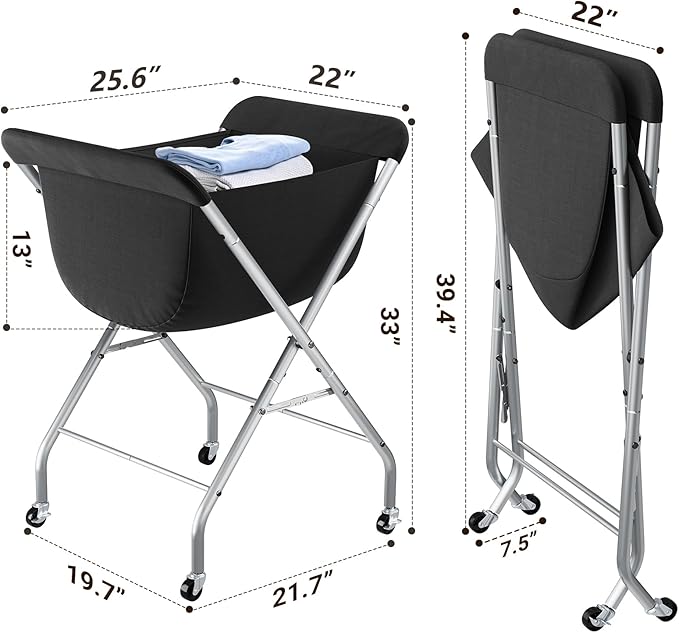 ELYKEN Laundry Cart with Wheels, 33”H Easy Rolling Laundry Hamper with Removable Liner Bag, Sturdy Metal Frame Clothes Basket with 4 Casters and 2 Brakes