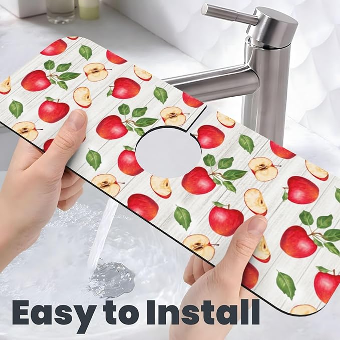 Faucet Draining Mat For Kitchen Sink, Apple Orchard Wood Grain Diatom Mud Absorbent Drain Pad For Bathroom Kitchen Sink Splash Guard Drying Mat